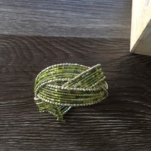Green and Silver Beaded Cuff Bracelet